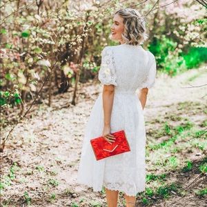 Rachel Parcell White Lace Midi Dress